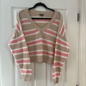 Wild Fable Striped V-Neck Sweater - Beige and Pink